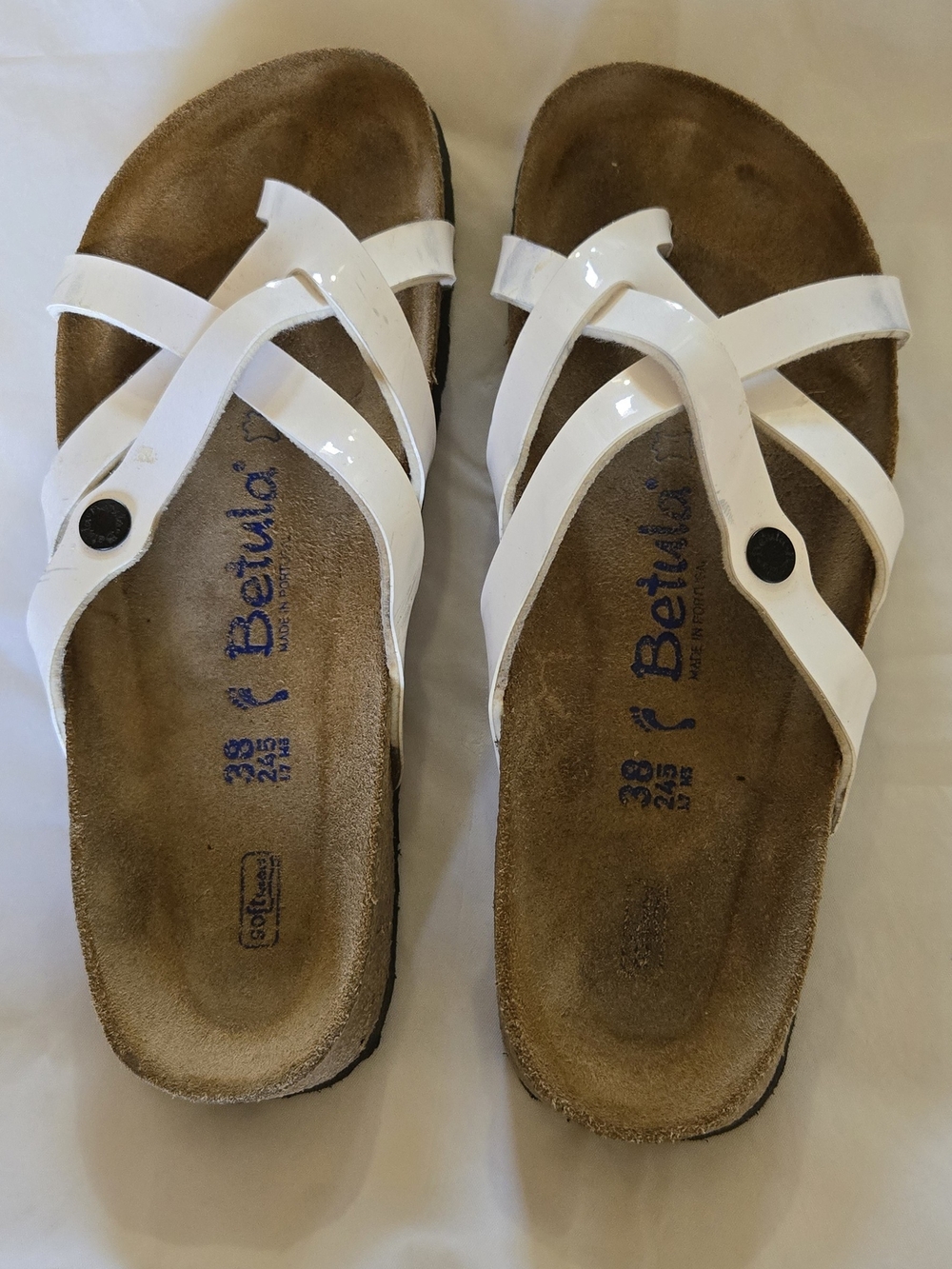 Betula Women's White Patent Cross-Strap Sandals
